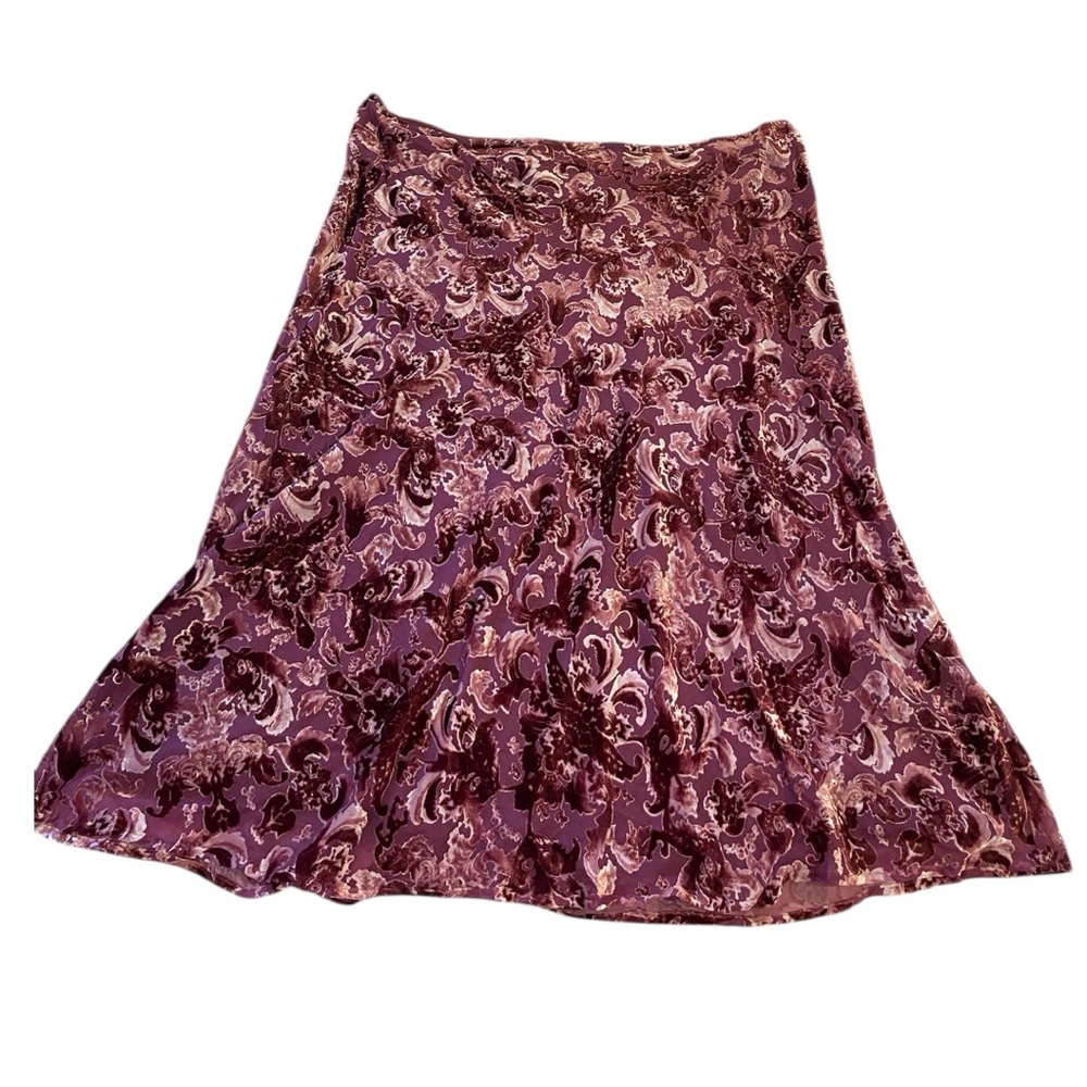 🌷JM Collection Plus Size Burgundy Velour Paisley MIDI Skirt 3/$30